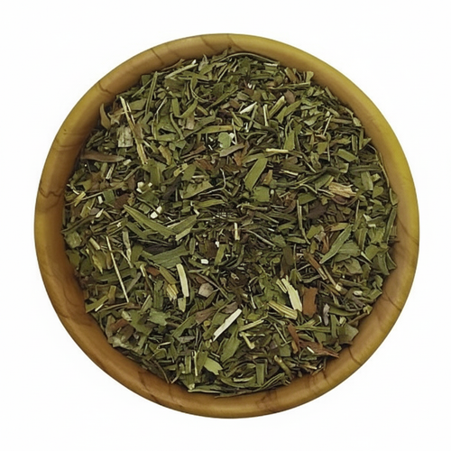 Dried herb in wooden bowl
